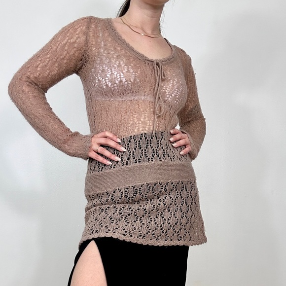 *Matthias Y2K Beige Knit Long Sleeve Tunic Blouse - Picture 7 of 8